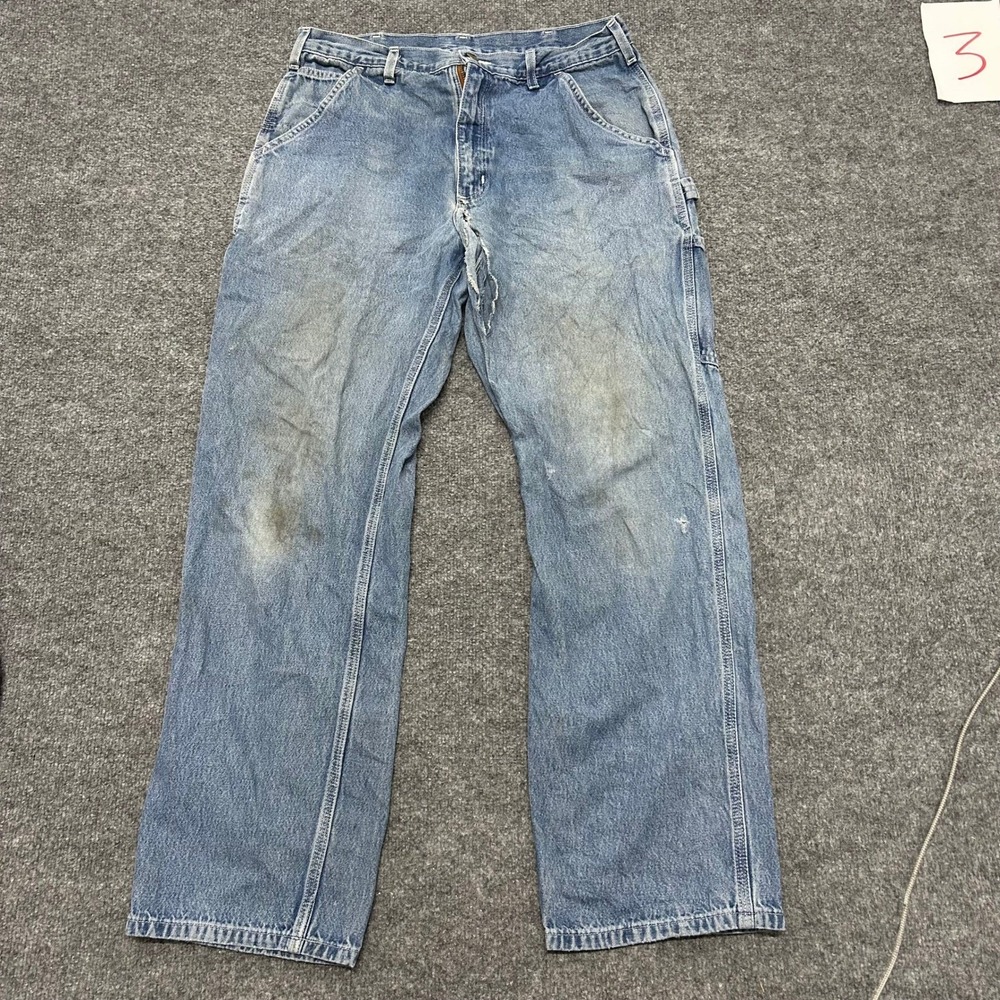 Carhartt Carpenter Jeans Mens Size 34x32 Blue Loose Fit Distressed B13 DST Work